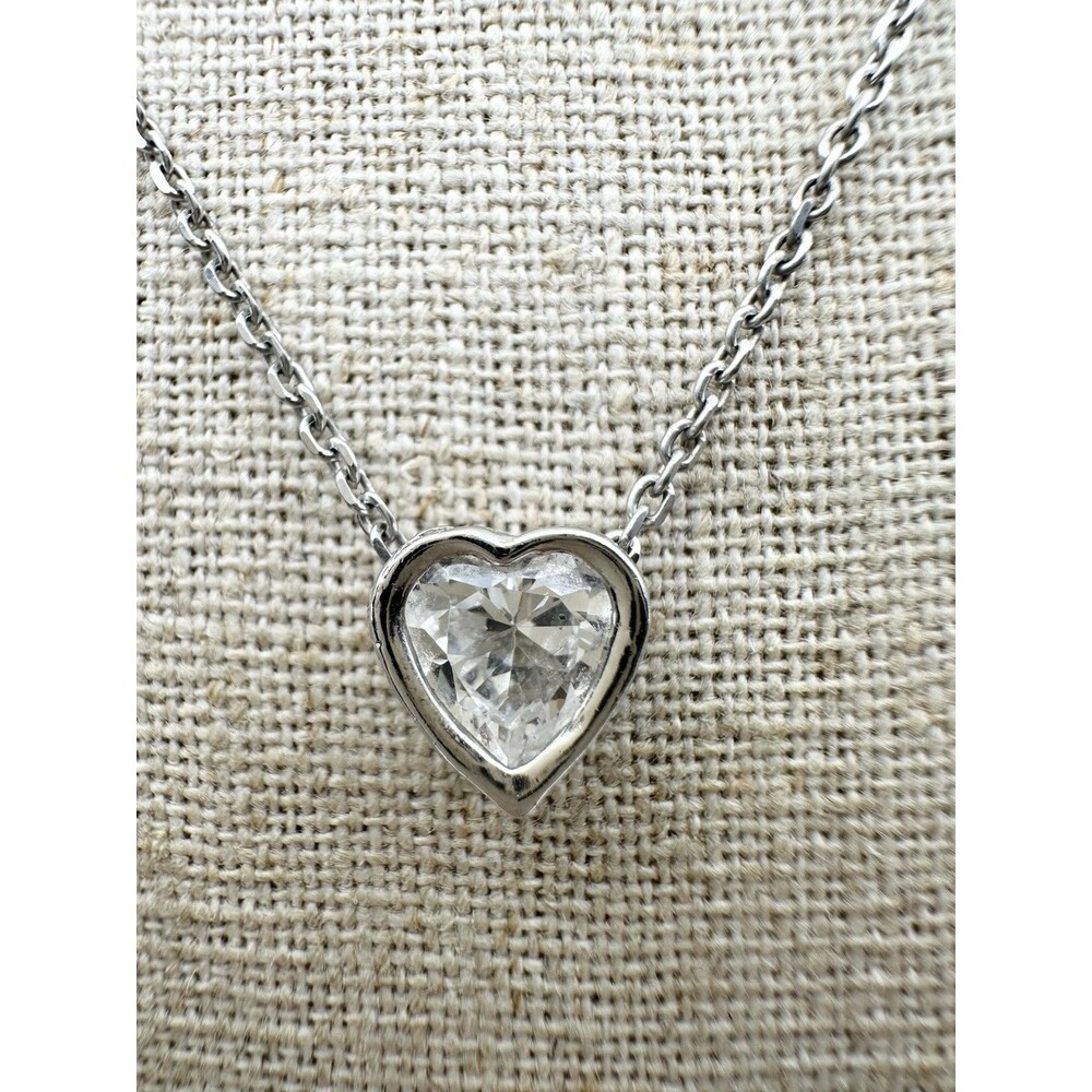 Cubic Zirconia Heart .925 Sterling Silver Pendant Necklace 16”